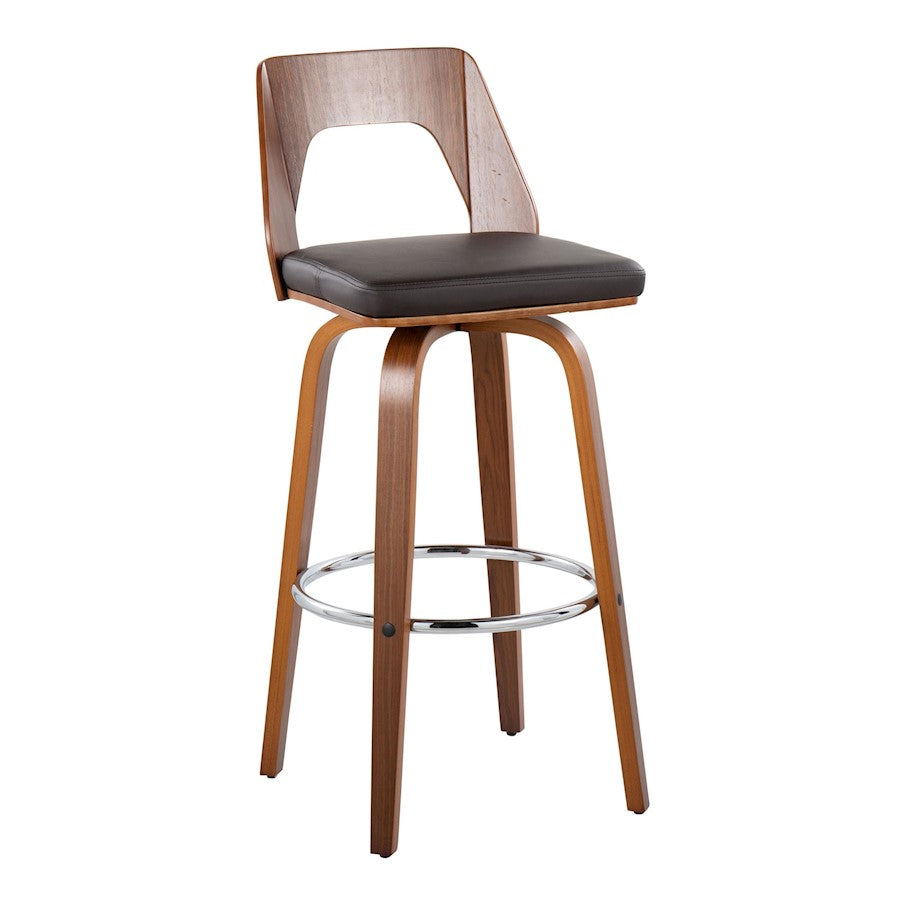 LumiSource Trilogy 40in Barstool Set of 2 | Mid-Century Walnut Wood and Brown PU with Chrome | Kitchen Island & Bar | Model B30-TRILO2-SWVRWLBN2