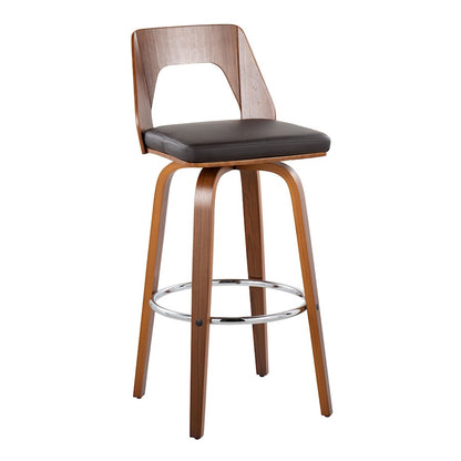 LumiSource Trilogy 40in Barstool Set of 2 | Mid-Century Walnut Wood and Brown PU with Chrome | Kitchen Island & Bar | Model B30-TRILO2-SWVRWLBN2
