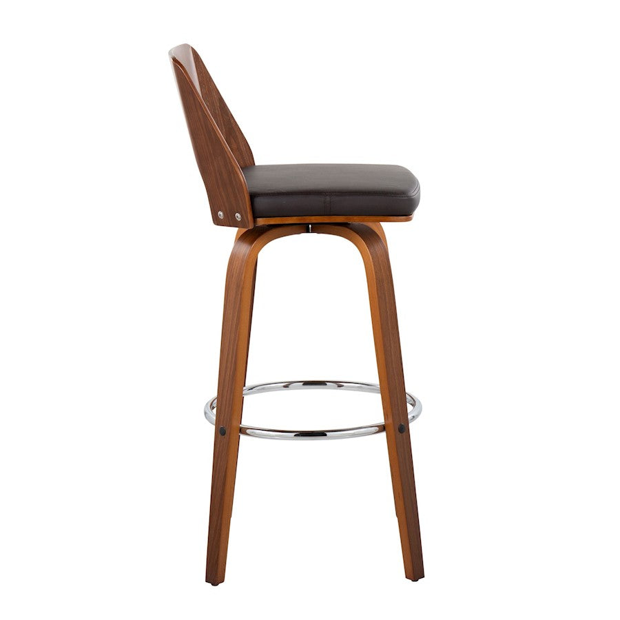 LumiSource Trilogy 40in Barstool Set of 2 | Mid-Century Walnut Wood and Brown PU with Chrome | Kitchen Island & Bar | Model B30-TRILO2-SWVRWLBN2