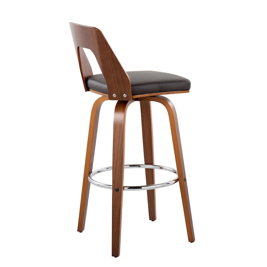 LumiSource Trilogy 40in Barstool Set of 2 | Mid-Century Walnut Wood and Brown PU with Chrome | Kitchen Island & Bar | Model B30-TRILO2-SWVRWLBN2