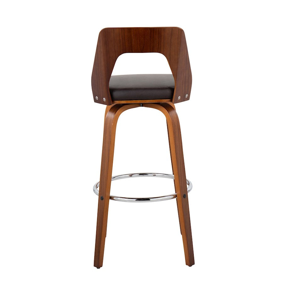 LumiSource Trilogy 40in Barstool Set of 2 | Mid-Century Walnut Wood and Brown PU with Chrome | Kitchen Island & Bar | Model B30-TRILO2-SWVRWLBN2
