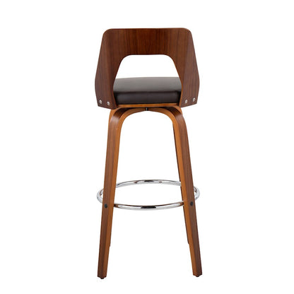 LumiSource Trilogy 40in Barstool Set of 2 | Mid-Century Walnut Wood and Brown PU with Chrome | Kitchen Island & Bar | Model B30-TRILO2-SWVRWLBN2