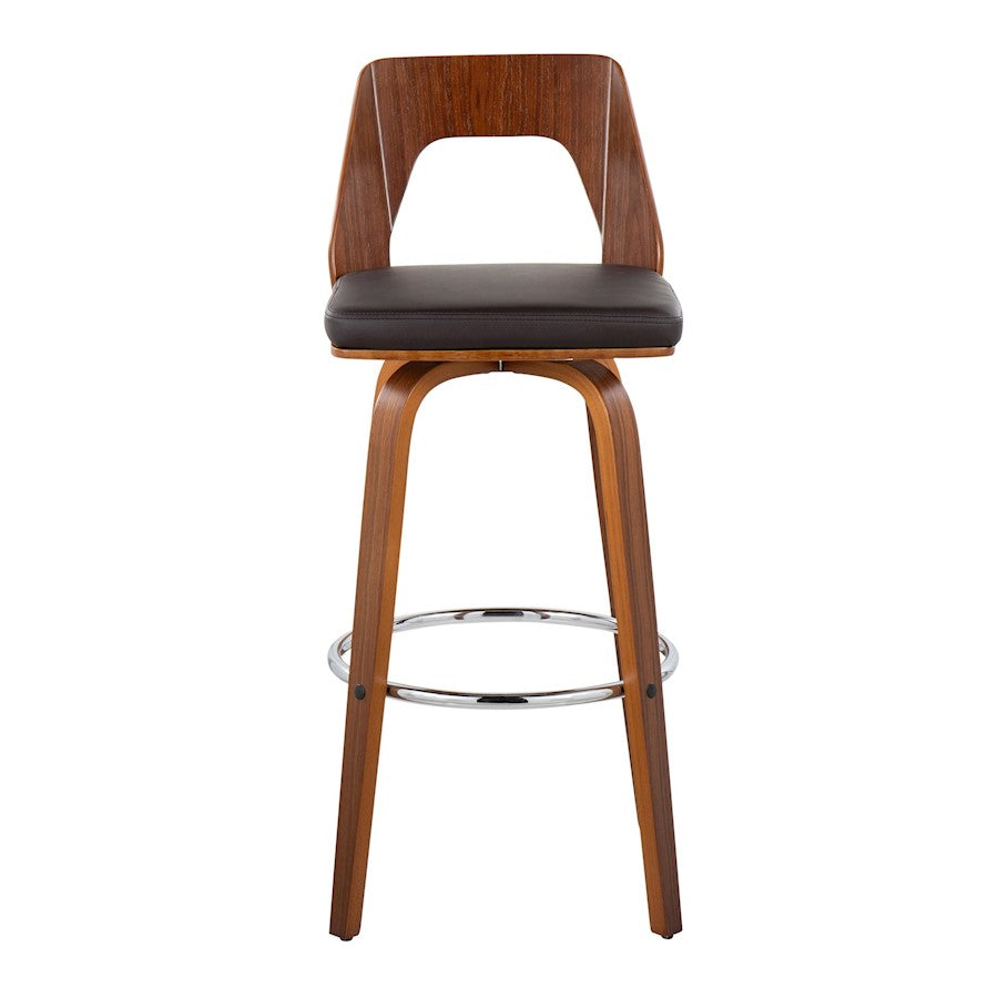 LumiSource Trilogy 40in Barstool Set of 2 | Mid-Century Walnut Wood and Brown PU with Chrome | Kitchen Island & Bar | Model B30-TRILO2-SWVRWLBN2