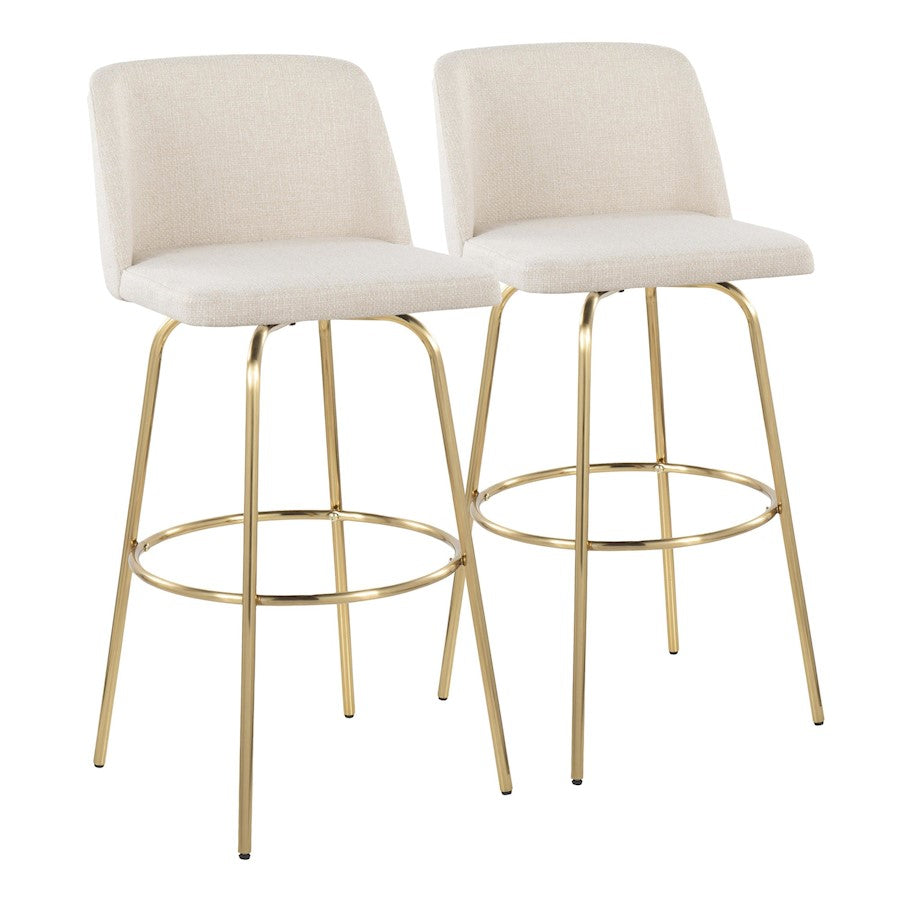 LumiSource Toriano 39in Barstool Set of 2 | Contemporary Cream Fabric and Gold Metal | Kitchen Island & Bar Seating | Model B30-TRNO-CLARZG2AUNCR2