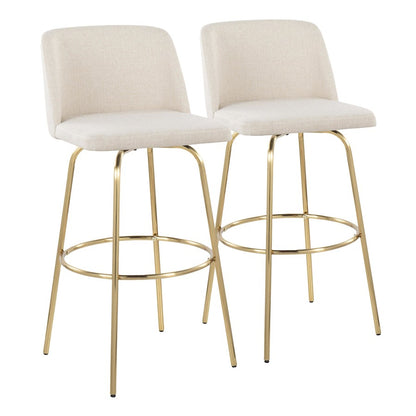 LumiSource Toriano 39in Barstool Set of 2 | Contemporary Cream Fabric and Gold Metal | Kitchen Island & Bar Seating | Model B30-TRNO-CLARZG2AUNCR2