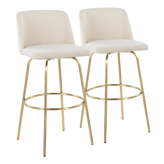 LumiSource Toriano 39in Barstool Set of 2 | Contemporary Cream Fabric and Gold Metal | Kitchen Island & Bar Seating | Model B30-TRNO-CLARZG2AUNCR2