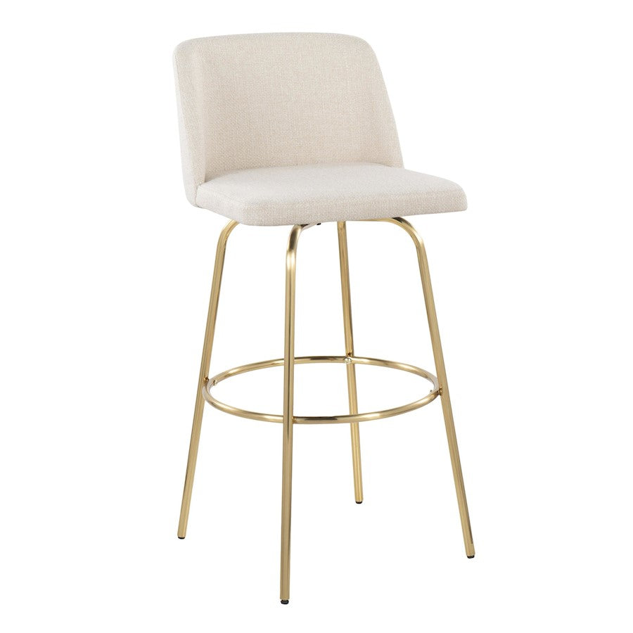 LumiSource Toriano 39in Barstool Set of 2 | Contemporary Cream Fabric and Gold Metal | Kitchen Island & Bar Seating | Model B30-TRNO-CLARZG2AUNCR2