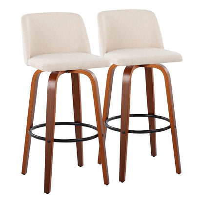 LumiSource Toriano 30in Barstool Set of 2 | Mid-Century Walnut Wood, Cream Fabric, Black Metal | Kitchen Island & Bar | Model B30-TRNO-GRTZQ2WLNCR2