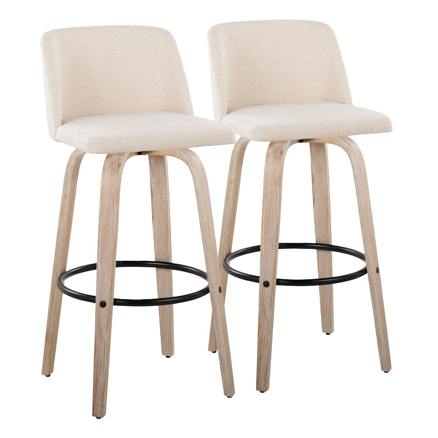 LumiSource Toriano 30in Barstool Set of 2 | Farmhouse White-Washed Wood, Cream Fabric, Black Metal | Kitchen Island | Model B30-TRNO-GRTZQ2WWNCR2