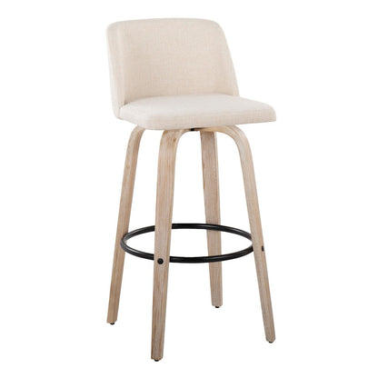 LumiSource Toriano 30in Barstool Set of 2 | Farmhouse White-Washed Wood, Cream Fabric, Black Metal | Kitchen Island | Model B30-TRNO-GRTZQ2WWNCR2
