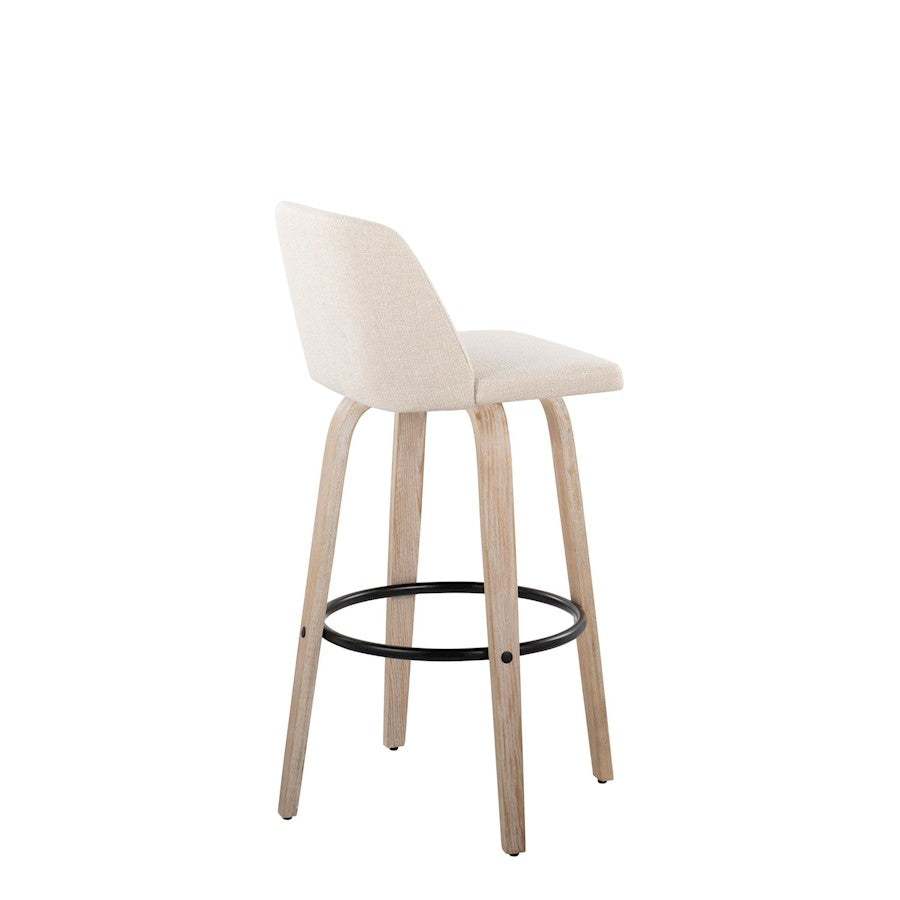 LumiSource Toriano 30in Barstool Set of 2 | Farmhouse White-Washed Wood, Cream Fabric, Black Metal | Kitchen Island | Model B30-TRNO-GRTZQ2WWNCR2