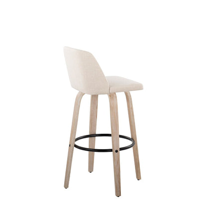 LumiSource Toriano 30in Barstool Set of 2 | Farmhouse White-Washed Wood, Cream Fabric, Black Metal | Kitchen Island | Model B30-TRNO-GRTZQ2WWNCR2