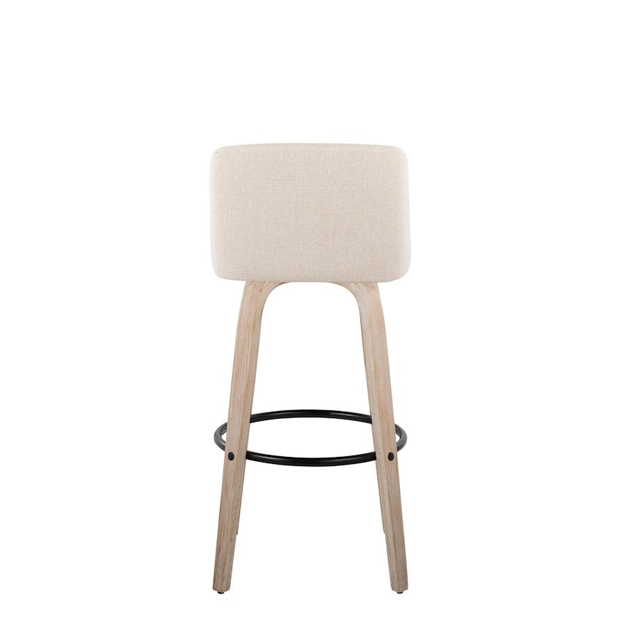 LumiSource Toriano 30in Barstool Set of 2 | Farmhouse White-Washed Wood, Cream Fabric, Black Metal | Kitchen Island | Model B30-TRNO-GRTZQ2WWNCR2