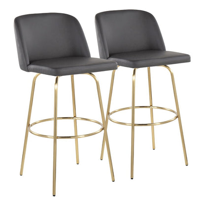 LumiSource Toriano 30in Barstool Set of 2 | Contemporary Grey PU Leather, Gold Metal | Kitchen Island & Bar Seating | Model B30-TRNOPU-CLARZG2AUGY2