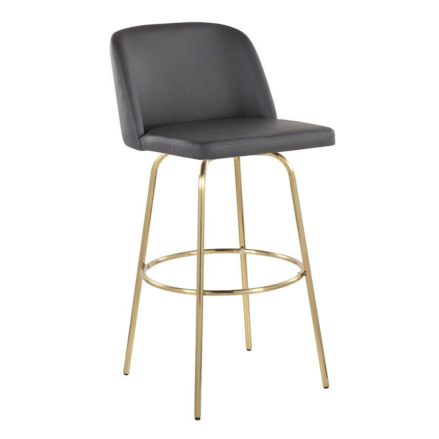LumiSource Toriano 30in Barstool Set of 2 | Contemporary Grey PU Leather, Gold Metal | Kitchen Island & Bar Seating | Model B30-TRNOPU-CLARZG2AUGY2