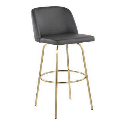 LumiSource Toriano 30in Barstool Set of 2 | Contemporary Grey PU Leather, Gold Metal | Kitchen Island & Bar Seating | Model B30-TRNOPU-CLARZG2AUGY2