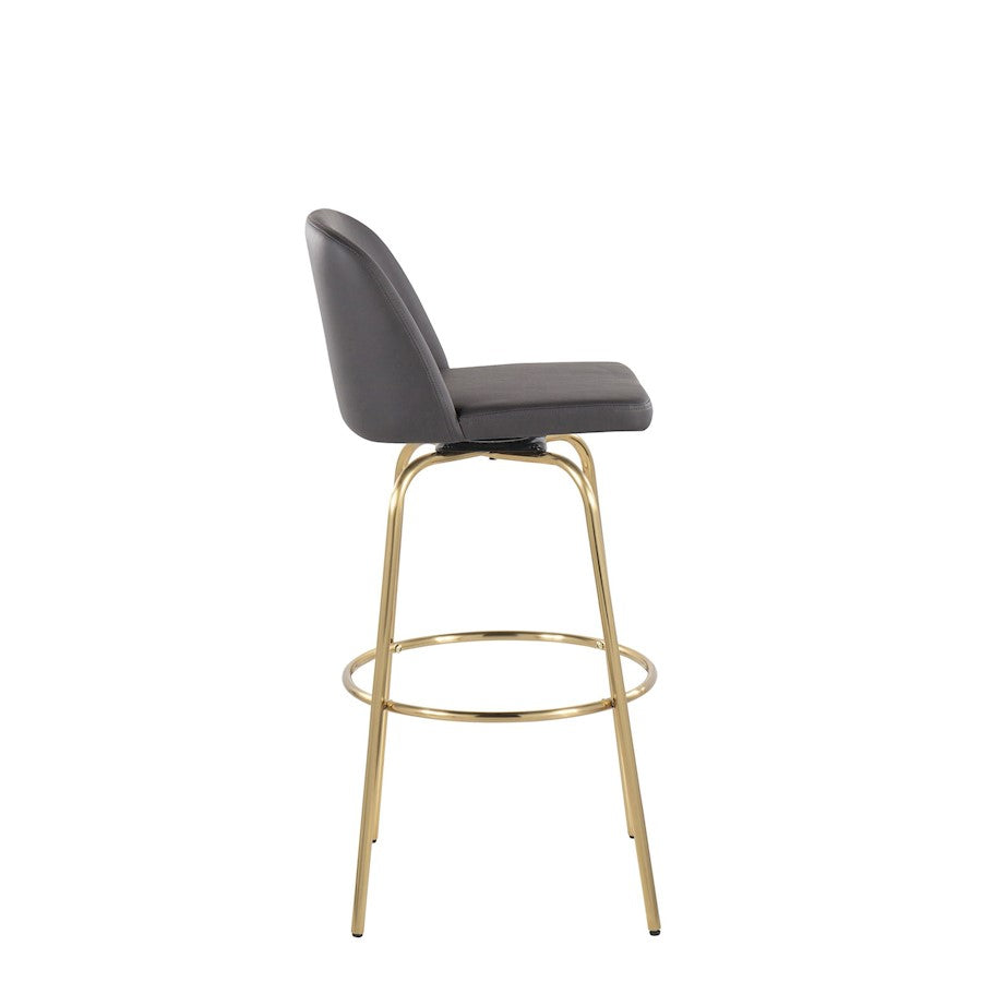 LumiSource Toriano 30in Barstool Set of 2 | Contemporary Grey PU Leather, Gold Metal | Kitchen Island & Bar Seating | Model B30-TRNOPU-CLARZG2AUGY2