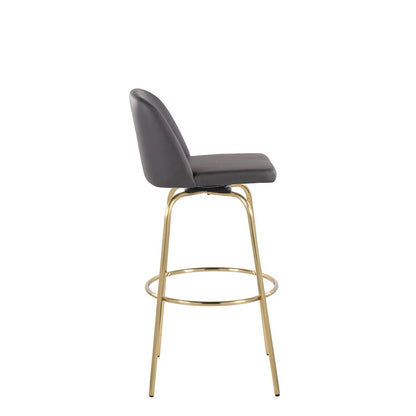 LumiSource Toriano 30in Barstool Set of 2 | Contemporary Grey PU Leather, Gold Metal | Kitchen Island & Bar Seating | Model B30-TRNOPU-CLARZG2AUGY2