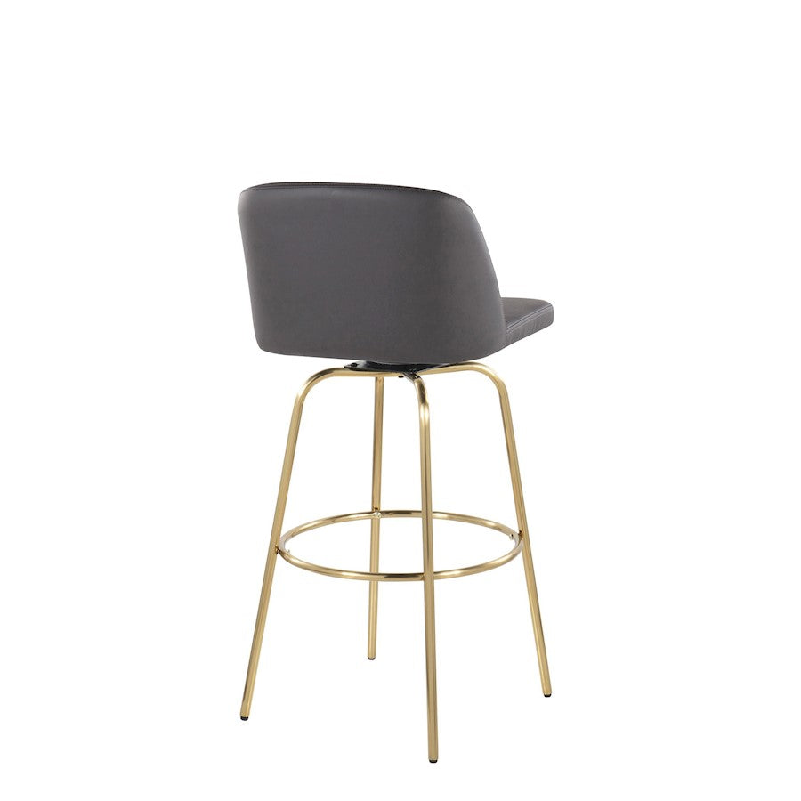 LumiSource Toriano 30in Barstool Set of 2 | Contemporary Grey PU Leather, Gold Metal | Kitchen Island & Bar Seating | Model B30-TRNOPU-CLARZG2AUGY2