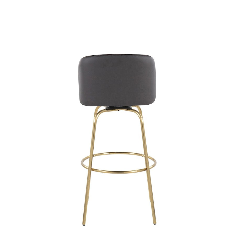 LumiSource Toriano 30in Barstool Set of 2 | Contemporary Grey PU Leather, Gold Metal | Kitchen Island & Bar Seating | Model B30-TRNOPU-CLARZG2AUGY2