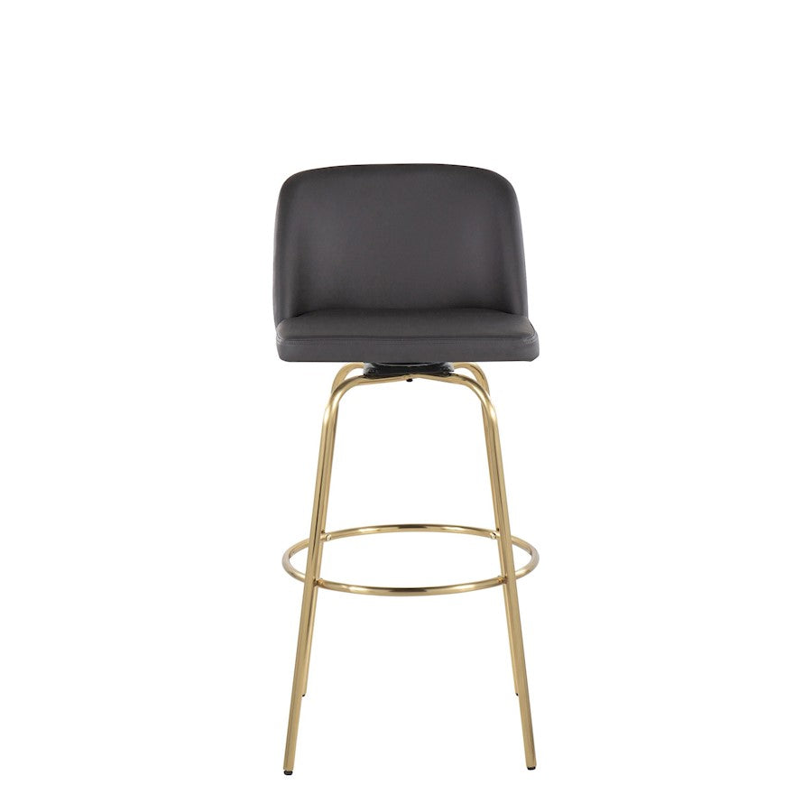 LumiSource Toriano 30in Barstool Set of 2 | Contemporary Grey PU Leather, Gold Metal | Kitchen Island & Bar Seating | Model B30-TRNOPU-CLARZG2AUGY2