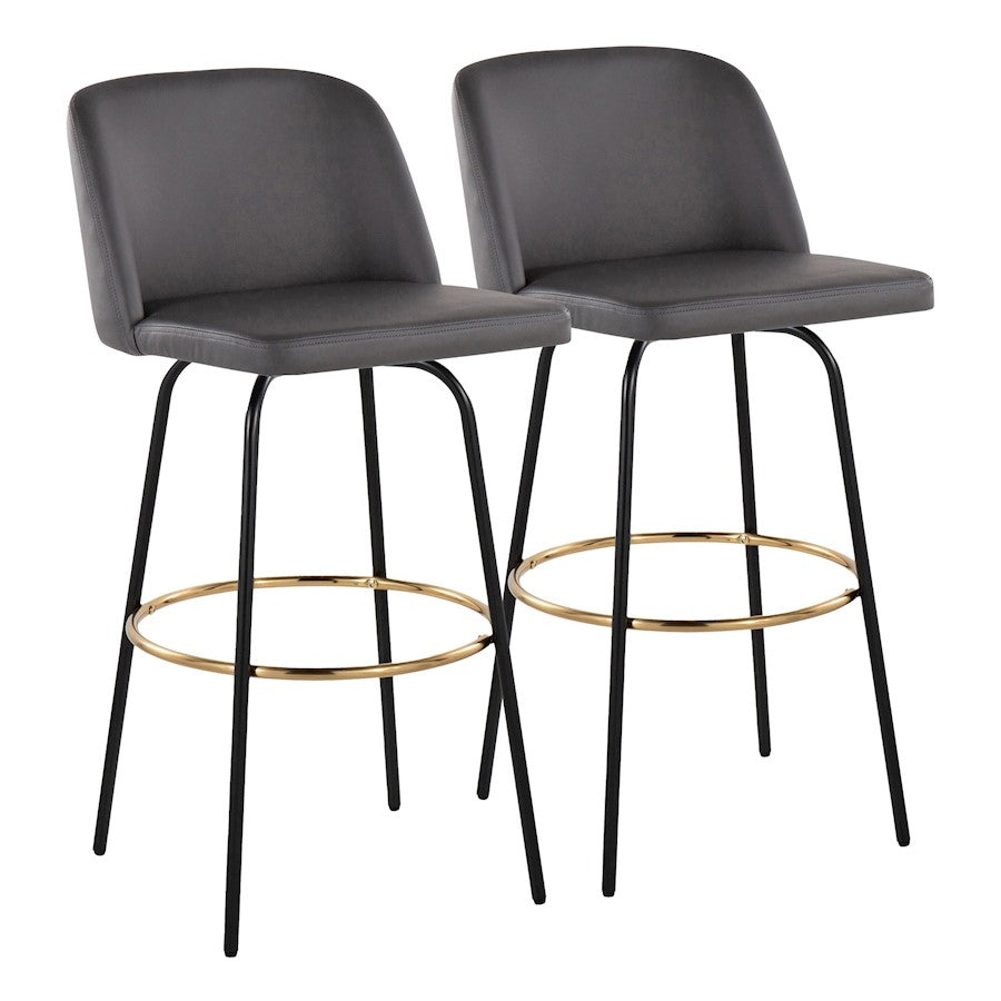 LumiSource Toriano 30in Barstool Set of 2 | Contemporary Grey PU, Black and Gold Metal | Kitchen Island & Bar Seating | Model B30-TRNOPU-CLARZG2BKGY2