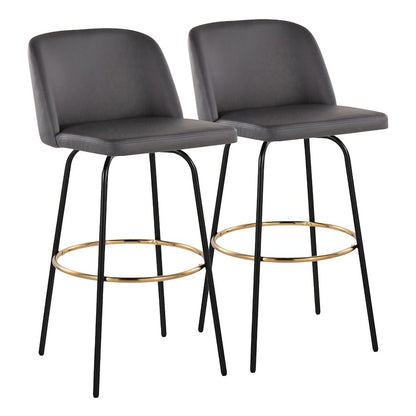 LumiSource Toriano 30in Barstool Set of 2 | Contemporary Grey PU, Black and Gold Metal | Kitchen Island & Bar Seating | Model B30-TRNOPU-CLARZG2BKGY2