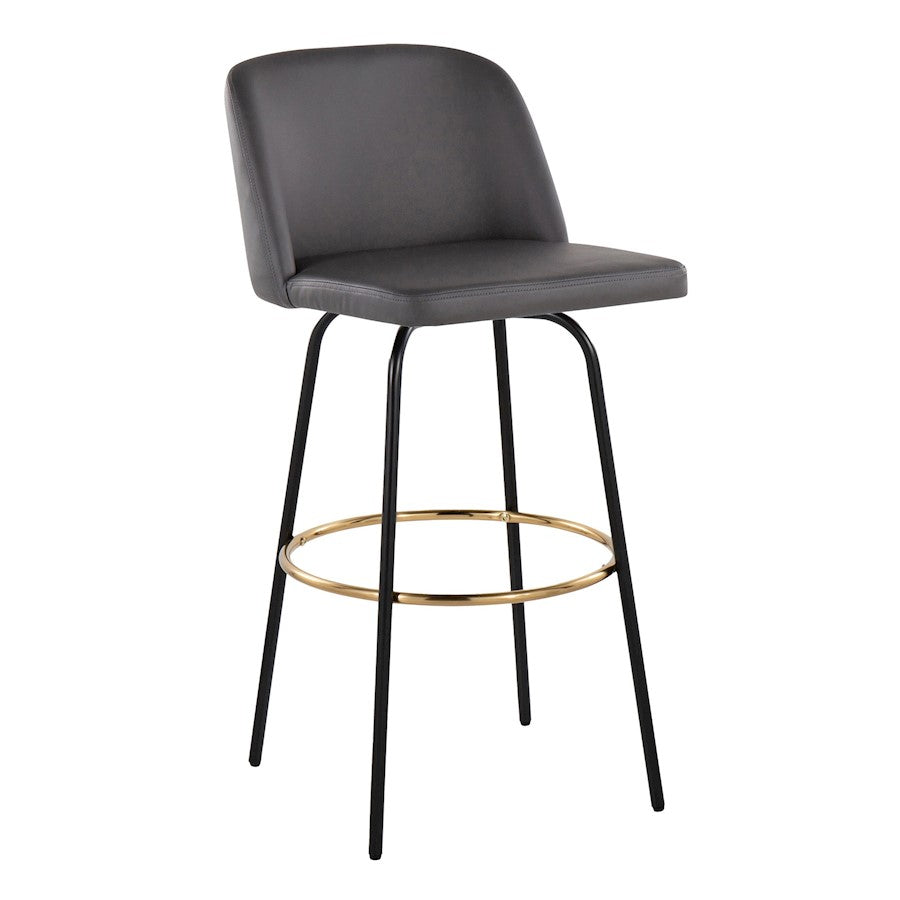 LumiSource Toriano 30in Barstool Set of 2 | Contemporary Grey PU, Black and Gold Metal | Kitchen Island & Bar Seating | Model B30-TRNOPU-CLARZG2BKGY2
