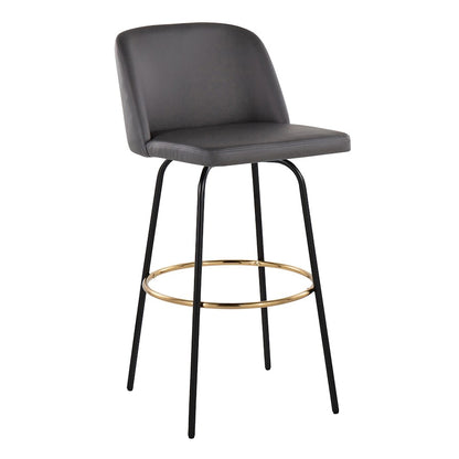 LumiSource Toriano 30in Barstool Set of 2 | Contemporary Grey PU, Black and Gold Metal | Kitchen Island & Bar Seating | Model B30-TRNOPU-CLARZG2BKGY2