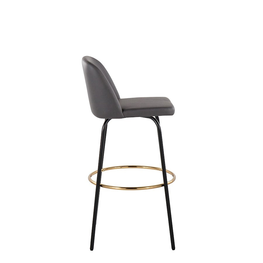 LumiSource Toriano 30in Barstool Set of 2 | Contemporary Grey PU, Black and Gold Metal | Kitchen Island & Bar Seating | Model B30-TRNOPU-CLARZG2BKGY2