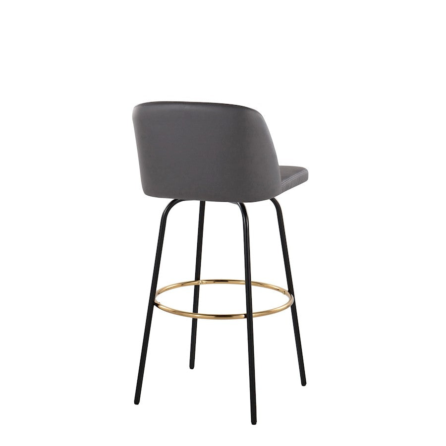 LumiSource Toriano 30in Barstool Set of 2 | Contemporary Grey PU, Black and Gold Metal | Kitchen Island & Bar Seating | Model B30-TRNOPU-CLARZG2BKGY2