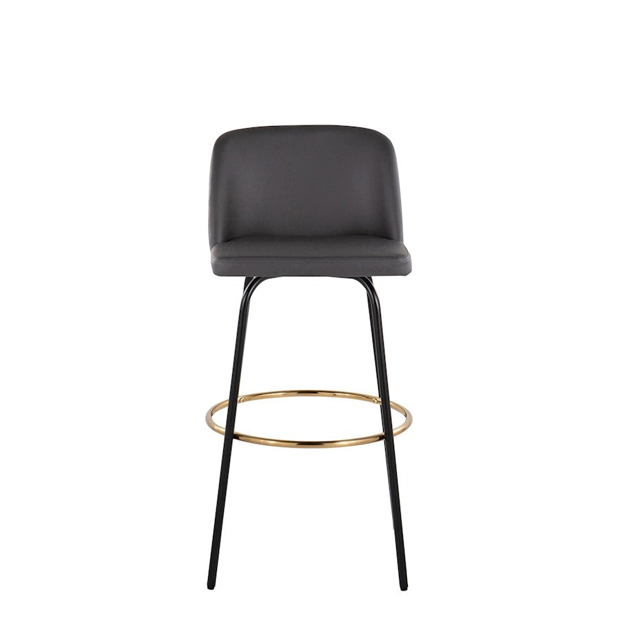LumiSource Toriano 30in Barstool Set of 2 | Contemporary Grey PU, Black and Gold Metal | Kitchen Island & Bar Seating | Model B30-TRNOPU-CLARZG2BKGY2