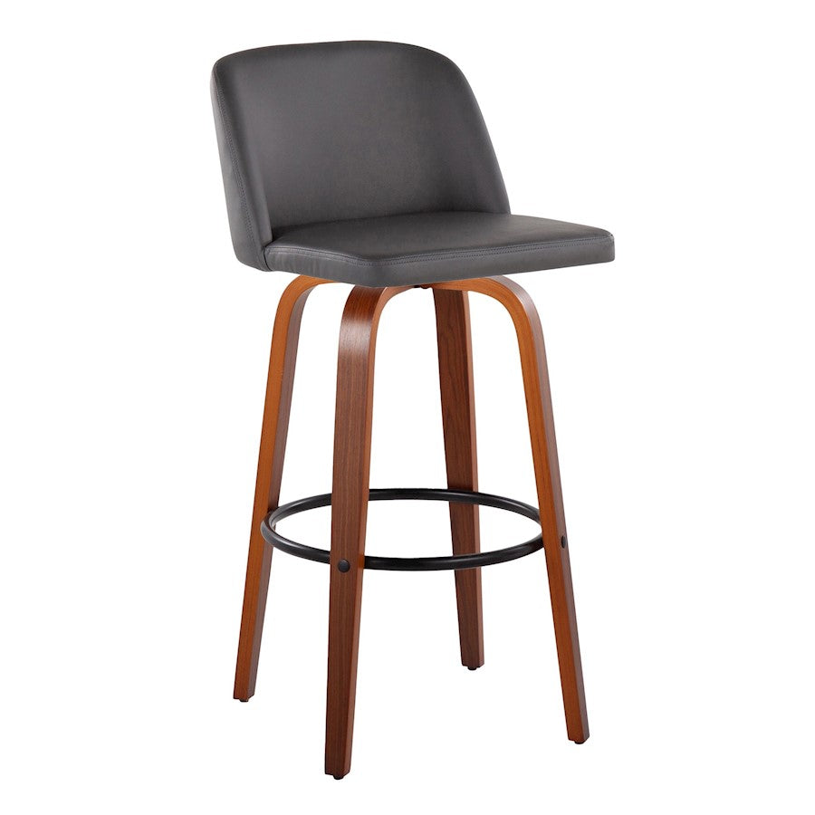LumiSource Toriano 30in Barstool Set of 2 | Mid-Century Walnut Wood, Grey PU, Black Metal | Kitchen Island & Bar | Model B30-TRNOPU-GRTZQ2WLGY2