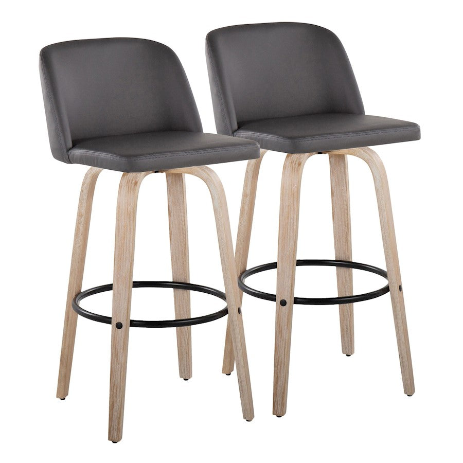 LumiSource Toriano 30in Barstool Set of 2 | Farmhouse White-Washed Wood, Grey PU, Black Metal | Kitchen Island & Bar | Model B30-TRNOPU-GRTZQ2WWGY2