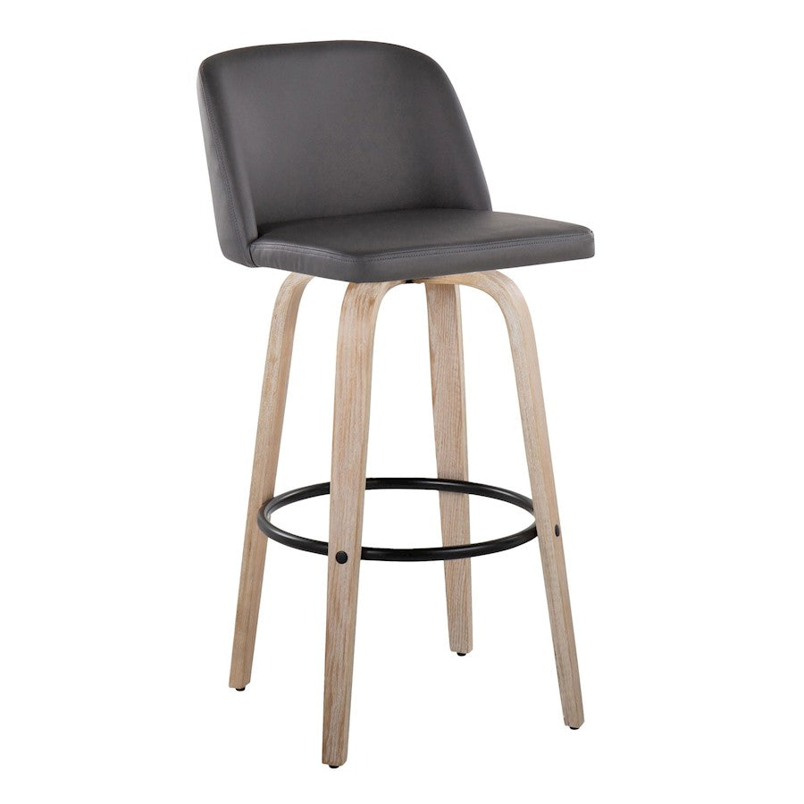 LumiSource Toriano 30in Barstool Set of 2 | Farmhouse White-Washed Wood, Grey PU, Black Metal | Kitchen Island & Bar | Model B30-TRNOPU-GRTZQ2WWGY2