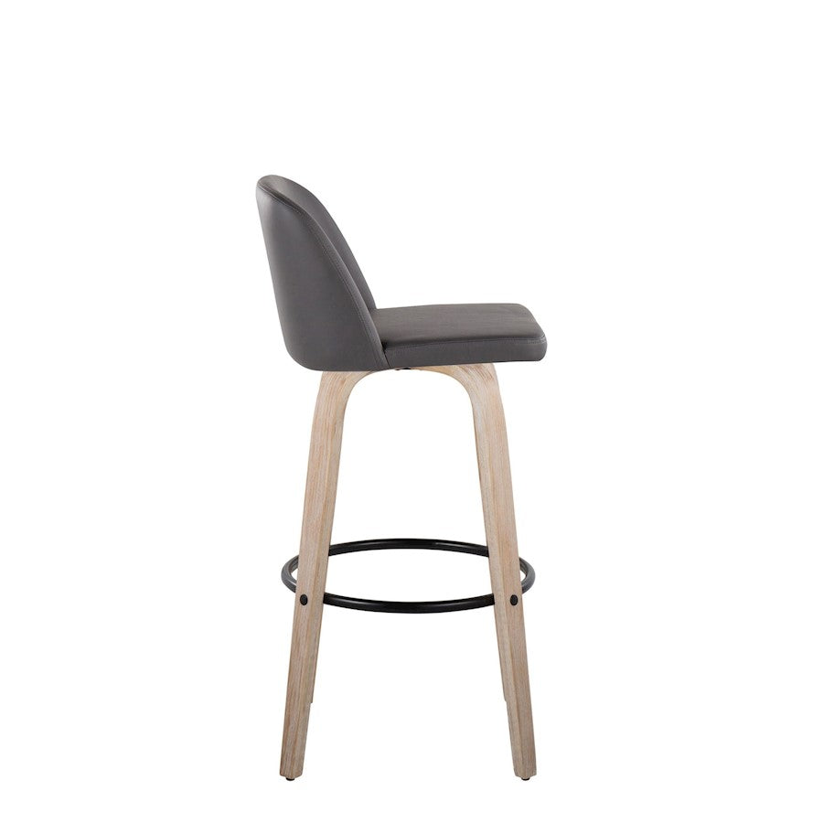 LumiSource Toriano 30in Barstool Set of 2 | Farmhouse White-Washed Wood, Grey PU, Black Metal | Kitchen Island & Bar | Model B30-TRNOPU-GRTZQ2WWGY2