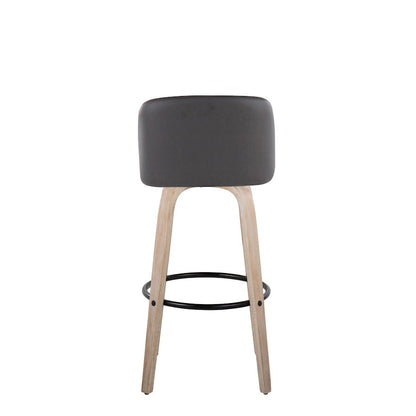LumiSource Toriano 30in Barstool Set of 2 | Farmhouse White-Washed Wood, Grey PU, Black Metal | Kitchen Island & Bar | Model B30-TRNOPU-GRTZQ2WWGY2