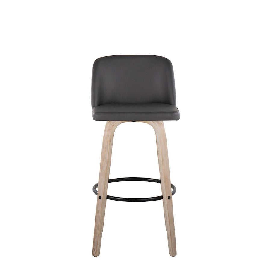 LumiSource Toriano 30in Barstool Set of 2 | Farmhouse White-Washed Wood, Grey PU, Black Metal | Kitchen Island & Bar | Model B30-TRNOPU-GRTZQ2WWGY2