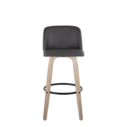 LumiSource Toriano 30in Barstool Set of 2 | Farmhouse White-Washed Wood, Grey PU, Black Metal | Kitchen Island & Bar | Model B30-TRNOPU-GRTZQ2WWGY2
