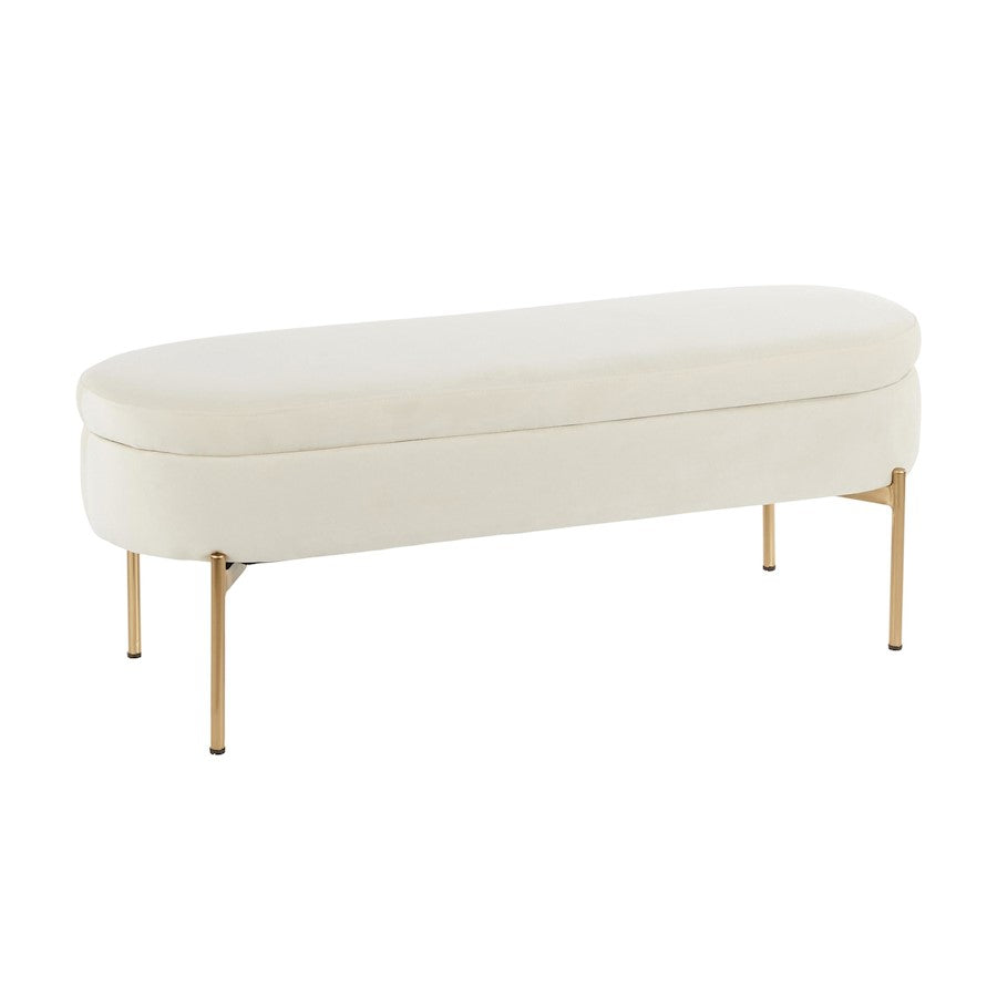 LumiSource Chloe 48in Storage Bench | Glam Gold Metal and Cream Velvet | Entryway & Bedroom Seating with Hidden Storage | Model BC-CHLOESTORAUVCR