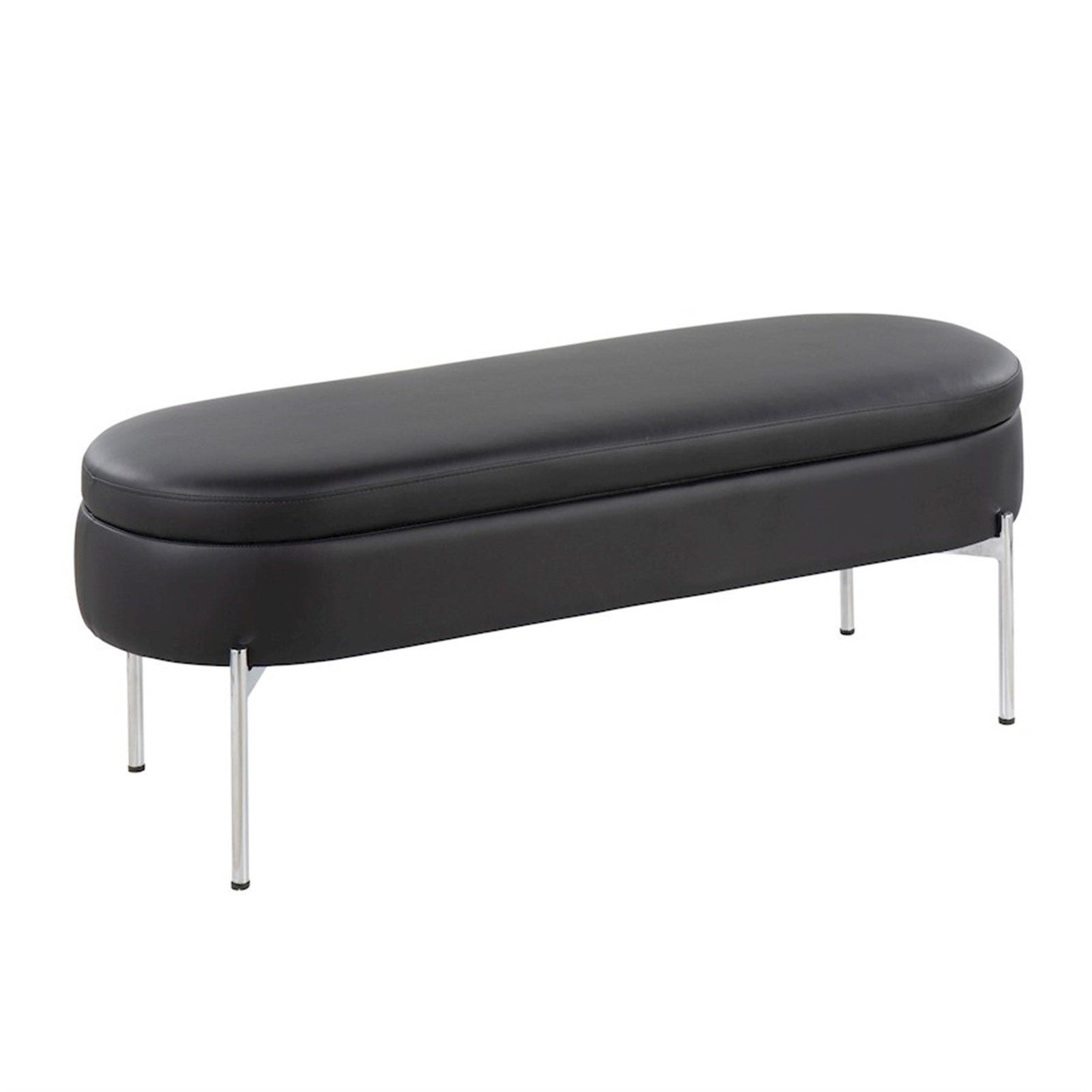 LumiSource Chloe 48in Storage Bench | Glam Chrome and Black PU | Entryway & Bedroom Seating with Hidden Storage | Model BC-CHLOESTORBK