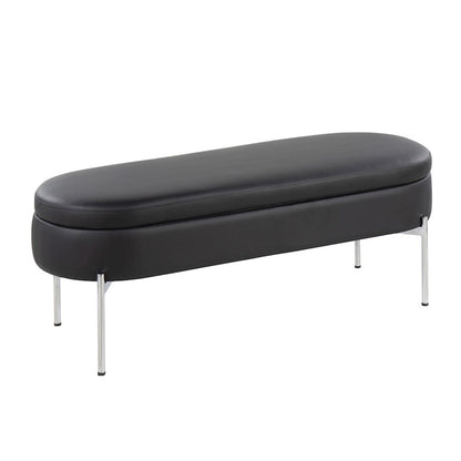 LumiSource Chloe 48in Storage Bench | Glam Chrome and Black PU | Entryway & Bedroom Seating with Hidden Storage | Model BC-CHLOESTORBK