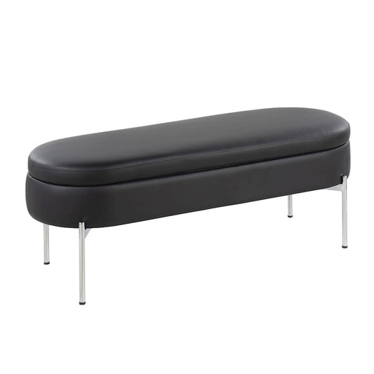 LumiSource Chloe 48in Storage Bench | Glam Chrome and Black PU | Entryway & Bedroom Seating with Hidden Storage | Model BC-CHLOESTORBK