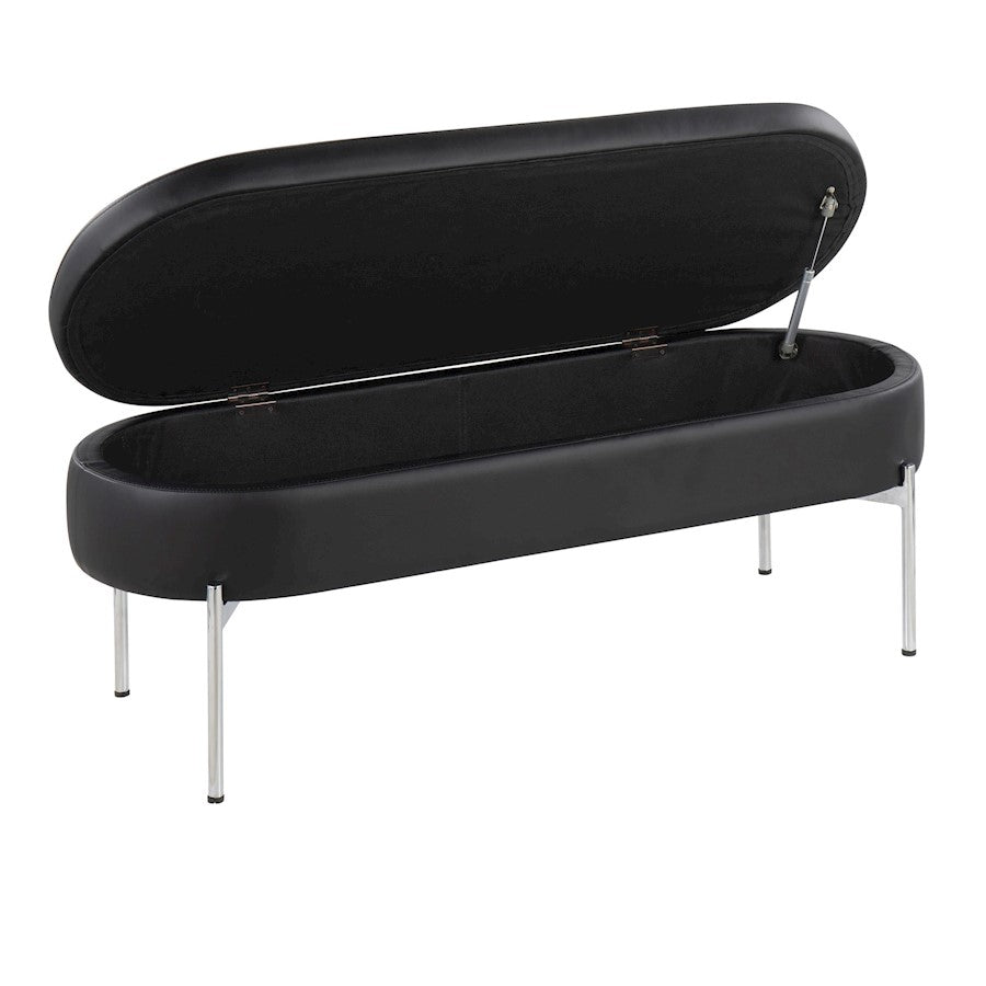 LumiSource Chloe 48in Storage Bench | Glam Chrome and Black PU | Entryway & Bedroom Seating with Hidden Storage | Model BC-CHLOESTORBK