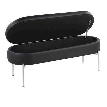 LumiSource Chloe 48in Storage Bench | Glam Chrome and Black PU | Entryway & Bedroom Seating with Hidden Storage | Model BC-CHLOESTORBK