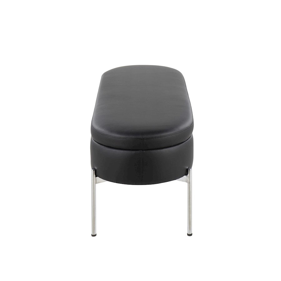 LumiSource Chloe 48in Storage Bench | Glam Chrome and Black PU | Entryway & Bedroom Seating with Hidden Storage | Model BC-CHLOESTORBK
