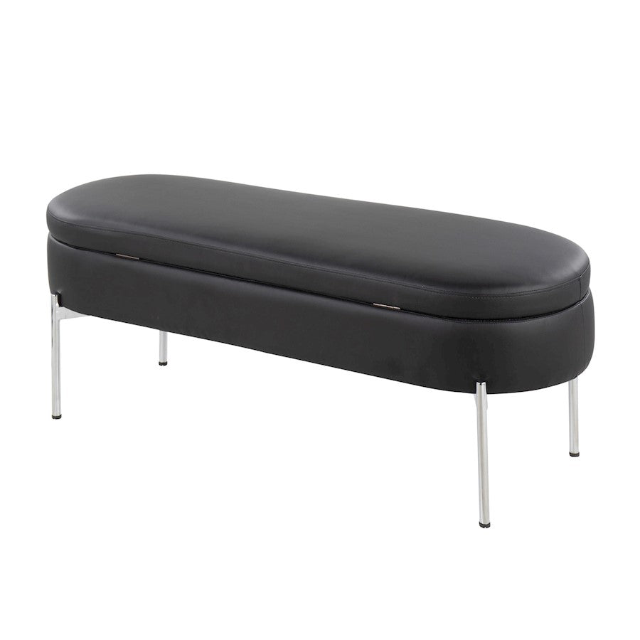 LumiSource Chloe 48in Storage Bench | Glam Chrome and Black PU | Entryway & Bedroom Seating with Hidden Storage | Model BC-CHLOESTORBK