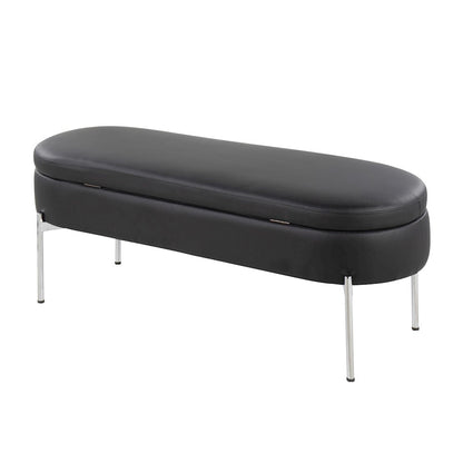 LumiSource Chloe 48in Storage Bench | Glam Chrome and Black PU | Entryway & Bedroom Seating with Hidden Storage | Model BC-CHLOESTORBK