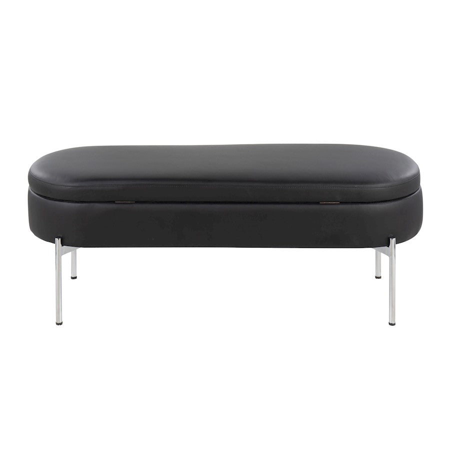 LumiSource Chloe 48in Storage Bench | Glam Chrome and Black PU | Entryway & Bedroom Seating with Hidden Storage | Model BC-CHLOESTORBK