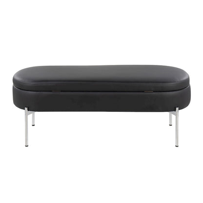 LumiSource Chloe 48in Storage Bench | Glam Chrome and Black PU | Entryway & Bedroom Seating with Hidden Storage | Model BC-CHLOESTORBK